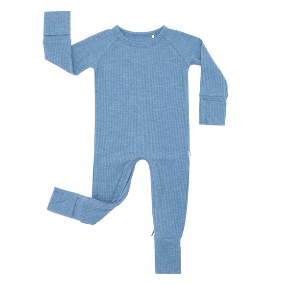 Little Sleepies Heather Blue Ribbed Crescent Zippy 3-6 month - Picture 1 of 3